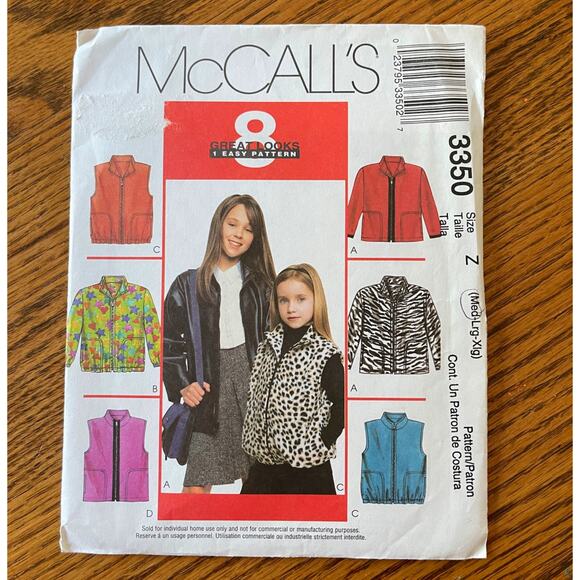 Vintage Y2K McCalls 3350 Sewing Pattern Girls Medium Jacket & Vest COMPLETE - Picture 1 of 2